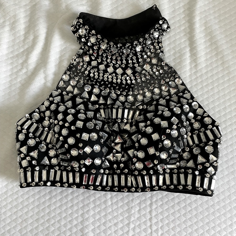 MARSEN  junior size SLEEVELESS JEWELED HALTER PARTY TOP